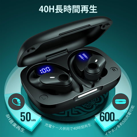 Bluetooth Earphones, Wireless Earphones, Bluetooth Earphones, Up to 40 Hours of Playback, Hi-Fi Sound Quality, AAC Compatible, LED Display, Physical Buttons No Misoperation, No Falling, Comfortable