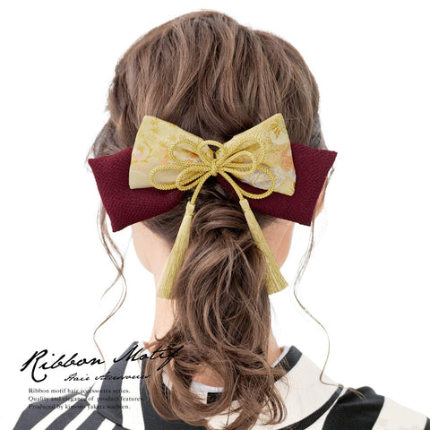 Soubien Graduation Ceremony Hair Ornament, Ribbon, Hakama, Crepe, Japanese Pattern, Tassel String Decoration, Kinuki, Coming-of-Age Ceremony, Furisode