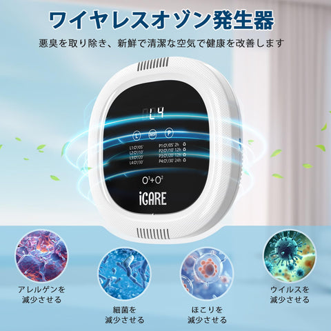 ICARE 臭氧產生器 10000mAh 充電式 臭氧除臭​​機 家用 空氣清淨機 強力除臭 殺菌 除臭裝置 無線 除臭機 靜音 離子發生器 無需更換濾網 適用於廚房、衛生間、寵物、浴室、辦公室、車內、玄關、最佳 附日文說明書 白色