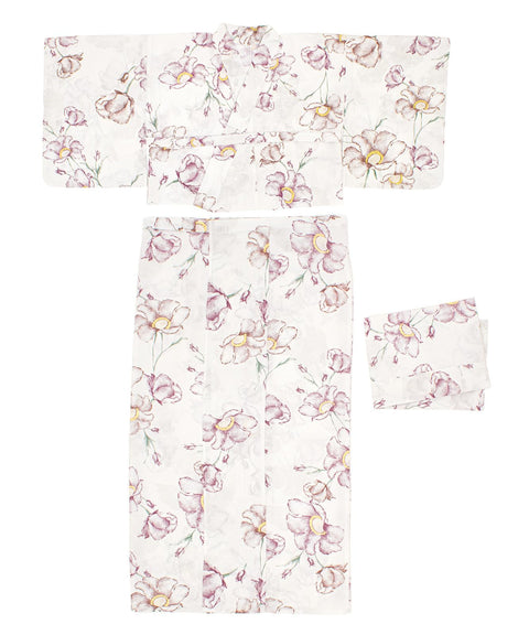 Soubien Floro Women's Yukata Set of 4 Pieces, Separate, New Two-Part Yukata (Yukata, Half-width Obi, Date Tightening, Geta Clogs)