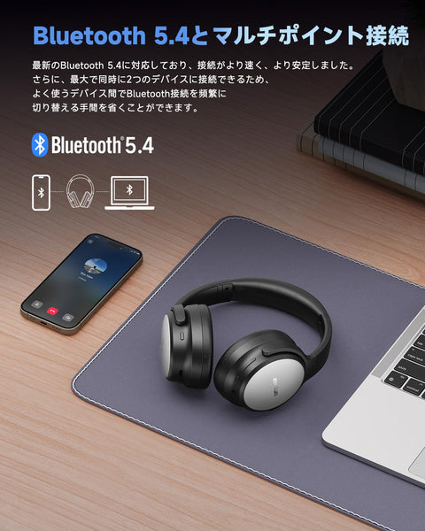 [VGP 2025 금상] EarFun Tune Pro 무선 헤드폰 블루투스 5.4/ [40mm +10mm 듀얼 드라이버/무선 및 USB-C 및 AUX 유선 연결] /노이즈 캔슬링 헤드폰/최대 120시간 연속 재생/극장 모드/멀티포인트 호환, 밀폐형/유선 고해상도, 전용 앱 호환 (블랙)