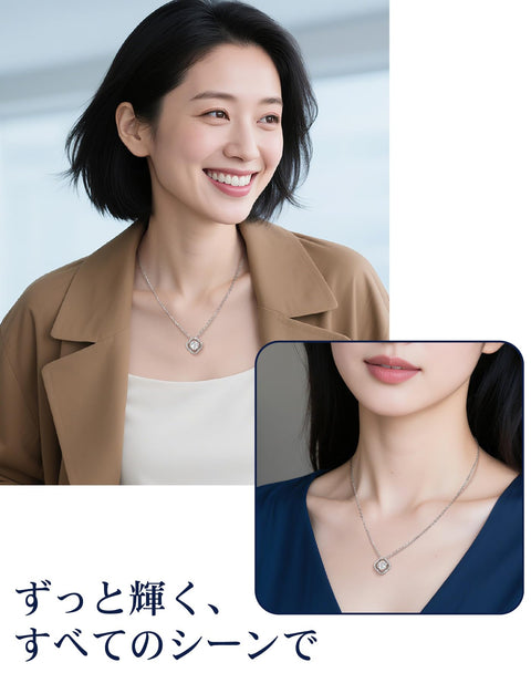 MomentWish Women's Moissanite Necklace, Dancing Stone, Pendant, Silver Necklace, Popular Brand, Chain, Birthday, Anniversary, Gift (Length 15.7 inches (40 cm) + Adjuster 2.0 inches (5 cm), Comes with