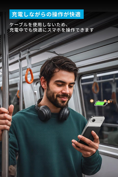 Anker Nano Power Bank (5000mAh, MagGo, Slim) Qi2认证 无线充电 最大输出15W MagSafe对应 磁铁式充电 小巧 薄型 8.6mm 小型 iPhone 16 / 15 / 14 / 13 / 12 系列专用 (黑色)