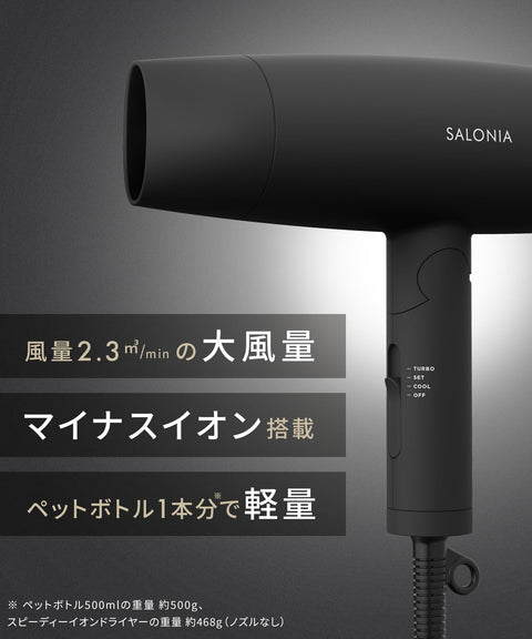 SALONIA サロニア スピーディーイオン ドライヤー 大風量 速乾 軽量 マイナスイオン ヘアドライヤー SL-013ANV ネイビー