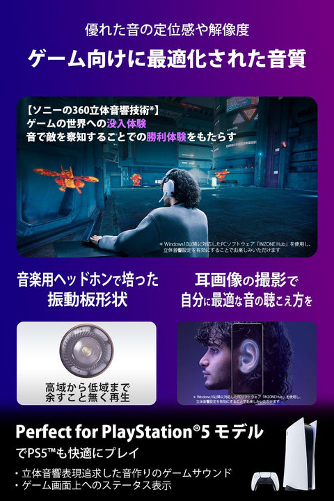 Sony INZONE H9 無線降噪遊戲耳機 WH-G900N（2.4GHz/藍牙、360 立體音效、低延遲、吊桿麥克風、適用 PS5）白色