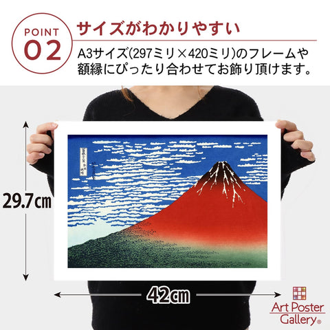 海报 葛饰北斋 《富岳三十六景 凯风快晴(浮世绘)》 A3尺寸【日本制造 日本画】 [室内装饰 壁纸用] 绘画 艺术 壁纸海报 (A3)