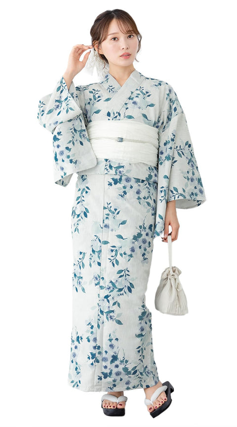 Soubien Floro Women's Yukata Set of 4, Separate, New Two-Part Yukata (Yukata, Waistband, Date Tightening, Geta Clogs)