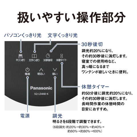 パナソニック LEDデスクライト 置き型 パソコンくっきり光搭載 器具光束610ルーメン ダークグレーメタリック仕上げ SQ-LD440-K