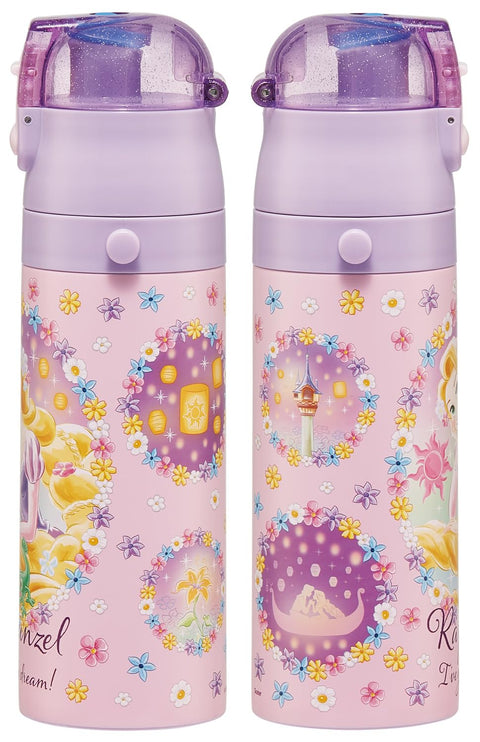 Skater SKDC4 Children's Stainless Steel Water Bottle, 2-Way Direct Drinking, 16.5 fl oz (470 ml), Cup Drinking, 15.2 fl oz (430 ml), Kid-friendly Lightweight Type, Disney, Rapunzel on the Tower, 25