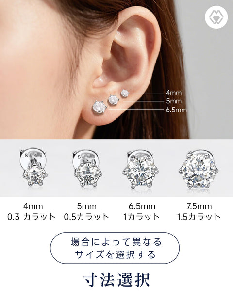 MomentWish Moissanite Earrings, Women's, Men's, 925 Silver, Hypoallergenic Stud Earrings, 0.6 - 4 Carats, Artificial Diamond, D Color, VVS1, Popular Anniversary, Gift, 4/5/6.5/7.5/8 mm