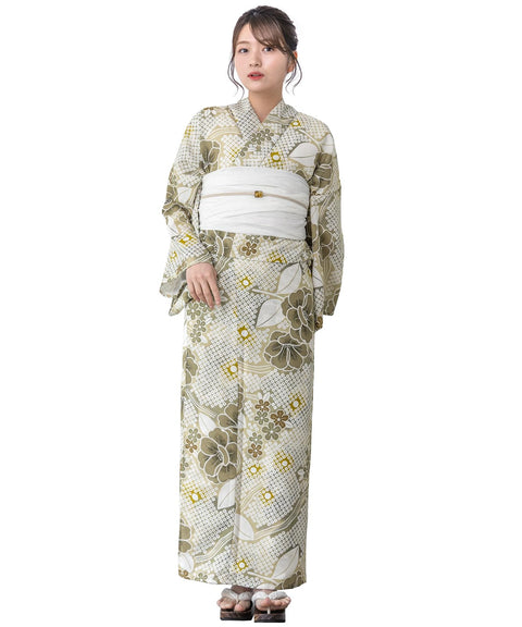 Soubien Floro Women's Yukata Set, 3 Piece Set, Separate, New Two-Part Yukata (Yukata/Band/Date Tight)