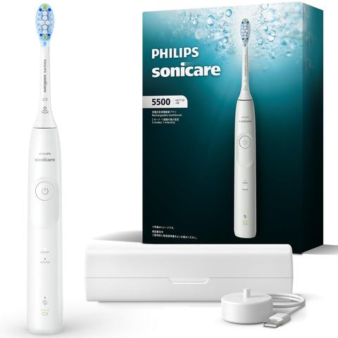 【2025 Model】Philips Sonicare ProtectiveClean 5500 (Premium Clean Brush Head/Charger Stand & Travel Case Included) HX7110/06 White 【Amazon.co.jp Exclusive】