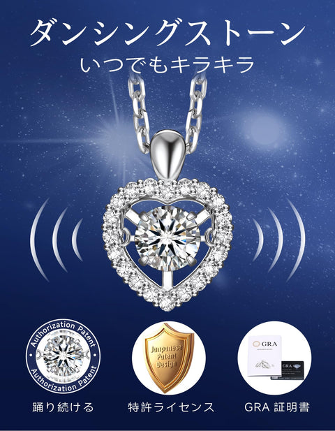 MomentWish Women's Moissanite Necklace, Dancing Stone, Pendant, Silver Necklace, Popular Brand, Chain, Birthday, Anniversary, Gift (Length 15.7 inches (40 cm) + Adjuster 2.0 inches (5 cm), Comes with