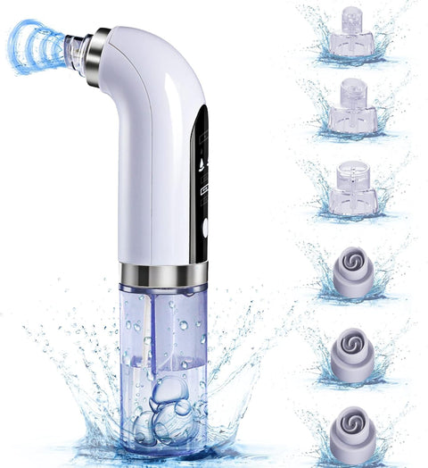 Pore Suction Device, Aquarium Separation Pore Cleaner, Vacuum Suction Technology, Water Flow Type, For Beauty Serum, Facial Cleaner, 6 Types of Suction Heads, Silicone Head & Hard Head, 3 Stage