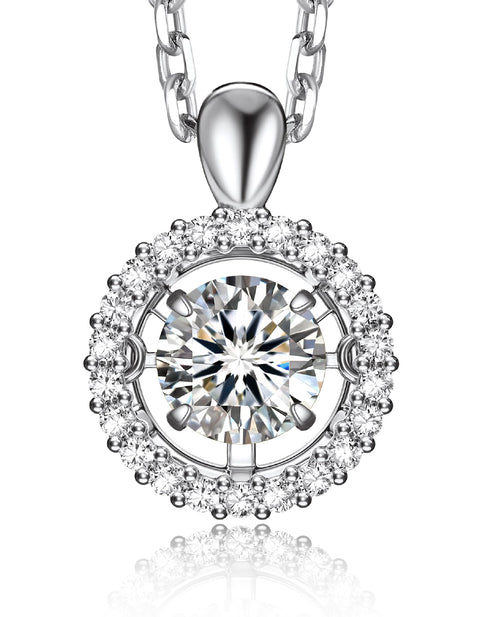MomentWish Women's Moissanite Necklace, Dancing Stone, Pendant, Silver Necklace, Popular Brand, Chain, Birthday, Anniversary, Gift (Length 15.7 inches (40 cm) + Adjuster 2.0 inches (5 cm), Comes with