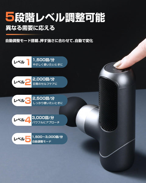 arboleaf 筋膜リリースガン ハンディガン MINI 自適応モード付き 4つのシリコンヘッド付属 5段階強力振動 筋膜リリース 筋膜ガン Type-C充電式 2000mAh*2大容量(8時間以上連続使用) 370g軽量 最速3000回/分 静音 携帯便利 収納袋&日本語取扱説明書付き プレゼント ギフト最適 日本国内サポート 一年メーカー保証
