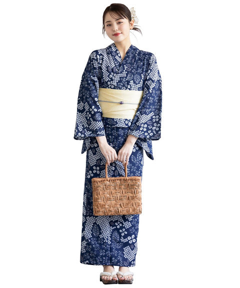 Soubien Floro Women's Yukata Set of 4 Pieces, Separate, New Two-Part Yukata (Yukata, Half-width Obi, Date Tightening, Geta Clogs)