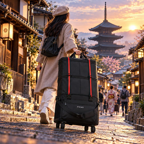 mixi Foldable Suitcase, Expandable Function, 3 Levels of Adjustable Capacity, 12.8 gal (58 L) / 26.2 gal (90 L) / 36.2 gal (120 L) for Compact Storage, Women's, Men's, Soft Carry Case, Silent Caster