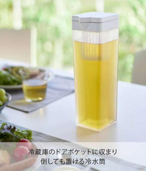 Yamazaki 1749 Folding Cold Water Bottle with Tea Bag, White, W3.3 x D3.9 x H10.7 inches (W8.5 x D10 x H27.2 cm), Tower 1.2 L, Dishwasher Safe Barley Tea Pot
