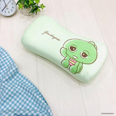 MoriPillow 메모리 폼 쿠션 허리 베개, 가차핀 무크 가차핀 (미니 릴렉스 베개), 부드럽고 푹신한 촉감 장난감, 플러시 낮잠 베개, 그린, 15x31x8cm, 폰키키스 캐릭터 베개, 모리시타