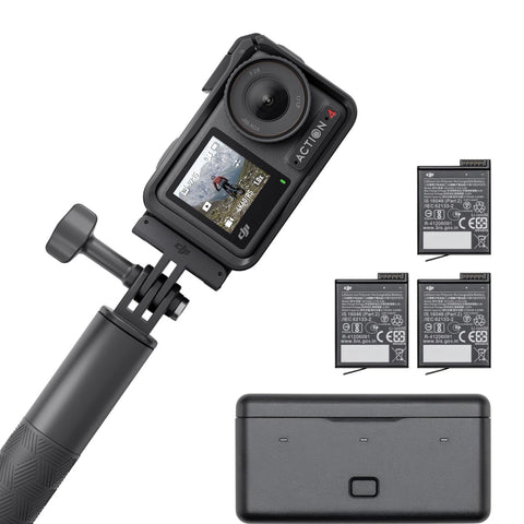 DJI Osmo Action 4 Adventure Combo Action Camera, 4K/120 FPS, Waterproof, 1/1.3-inch Sensor, 10-Bit and D-Log M, 155º Ultra Wide Angle FOV, Up to 7.5 Hours of Life, 3 Batteries Ideal for Vlogging