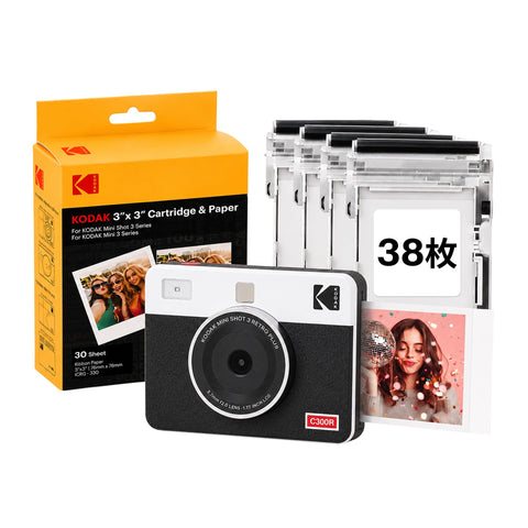 科達克 KODAK Mini Shot 3 復古 4PASS 2合1即時相機和照片印表機（7.6厘米x7.6厘米）+相機主體8張+60張套裝，白色