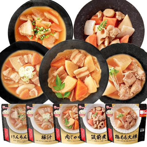 Iris Ohyama Boil-in-Bag Food, 5 Types, 10 Servings, Made in Japan, Shelf Stable, Meat and Potatoes / Chicken and Root Vegetables / Pork Broth / Tofu and Vegetable Soup/ Chicken Thigh and Daikon Radish