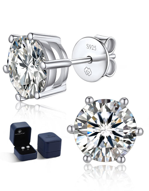 MomentWish 莫桑石 耳環 女士 男士 925銀 金屬過敏 耳環 0.6-4克拉 人工鑽石 D顏色 VVS1 人氣紀念日 禮物 4/5/6.5/7.5/8mm