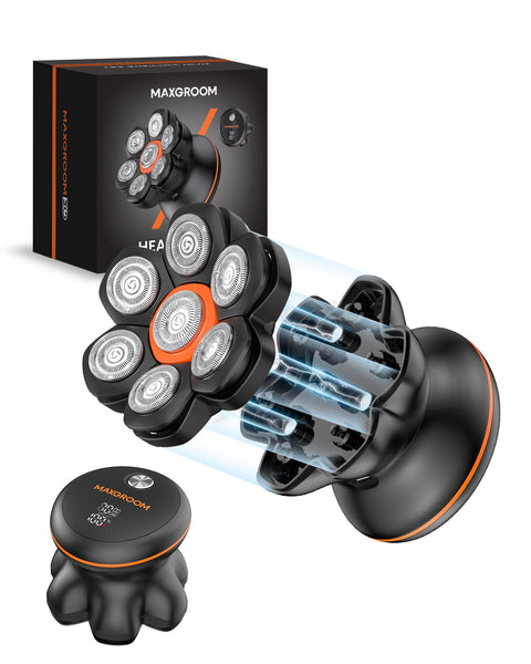 MAXGROOM スキンヘッド用シェーバー 7Dスキンヘッド マグネット着脱式 坊主用 頭髪 電動シェーバー メンズ 7000RPM 高速モーター IPX6防水 乾湿両用 回転 ひげそり 髭剃り バリカン LEDディスプレイ コードレス 充電式 父の日 プレゼント ギフト