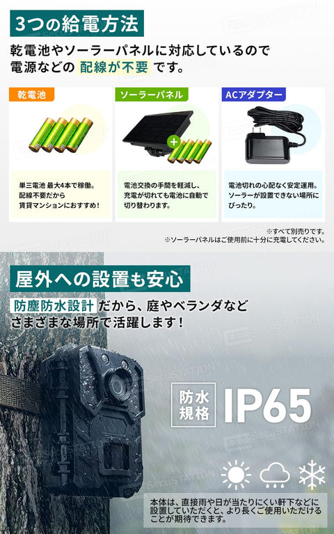 SecuSTATION 越野相机 小型 监控摄像头 1080p 夜间无红光 覆盖录像 日本国内经营品/支持完善 电池式 2000万像素 黑色 太阳能板 人体感应传感器 microSD卡 32GB SC-ML63 仅动作