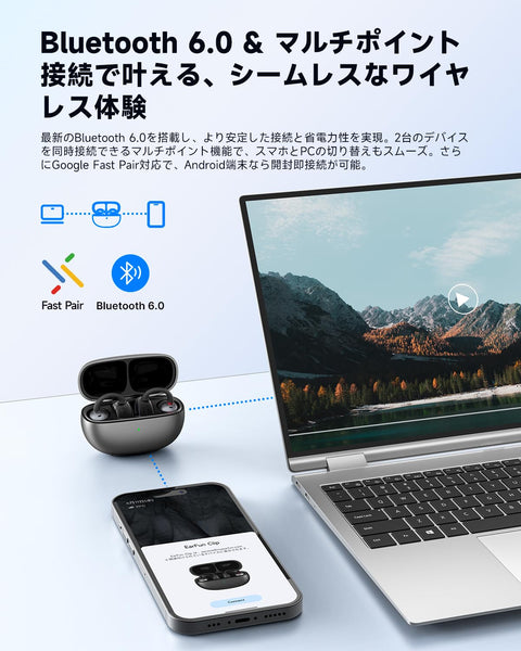 【VGP 2025 SUMMER 金賞】EarFun Clip イヤーカフ イヤホン Bluetooth 6.0/ LDACに対応【耳挟み式快適で安定した装着感/耳を塞がない】最大40時間連続再生/ 3Dオーディオ/音漏れ防止とデュアルC型構造/物理ボタン/マルチポイント接続/ IP55防塵防水/ EarFun Audioアプリ対応/オープンイヤー イヤホン【PSE認証済み】(シルバーグレー)