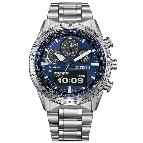 Citizen JV2000-51L ProMaster Analog Digital Chronograph Pilot Watch, Waterproof, SKY Blue, Silver, Men's, Silver