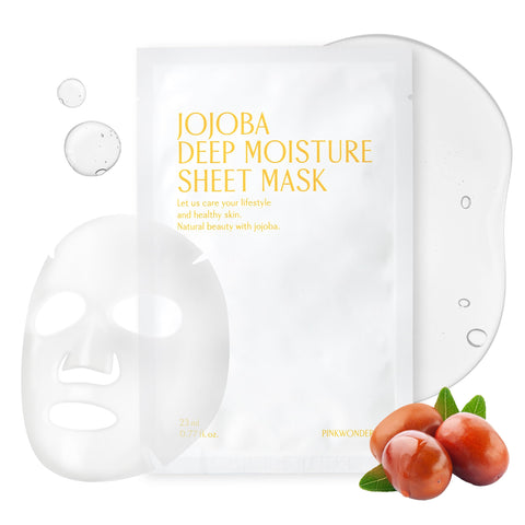 PINKWONDER Jojoba Deep Moisture Sheet Mask, Set of 5, Beauty Face Mask, Facial Beauty Cream, Hydration, Bright Skin, Transparent Skin, Moisturizing, Highly Concentrated Face, Vitamin E, Golden Jojoba
