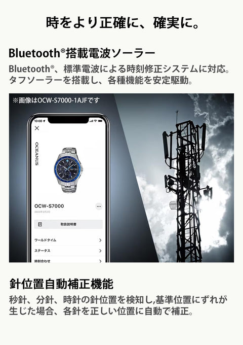 Casio 卡西歐 腕錶 Osianas 搭載Manta 藍牙 電波太陽能手錶 藍寶石玻璃錶圈 OCW-S7000, 藍色/黑色錶盤, 1件, 鈦錶帶