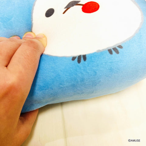 MORIPiLO 低反発クッション 腰枕 シマエナガ ふくふくシマエナガ (ミニリラックスピロー) 肌にやさしいふわモチ触感 グッズ ぬいぐるみ 昼寝枕 (赤い実 ブルー) 15x31x8cm キャラクター まくらのモリシタ