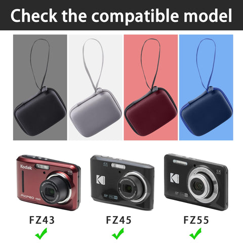 [Bonus: Neck Strap] Kodak PIXPRO Zoom FriendlyZoom FZ55/FZ45 Digital Camera Dedicated Storage Case, (Case Only) - Khanka, Black, Modern