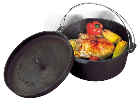 Captain Stag Dutch Oven Set, Iron Casting, No Seasoning, Lid Lifter and Storage Bag Included