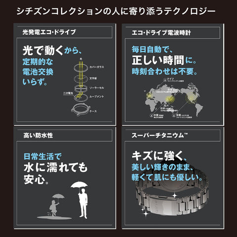Citizen 手錶 光發電光動能驅動 電波手錶 防水 藍色 藍色 CB0261-53L 男士 銀色, 銀色, 手鍊類型