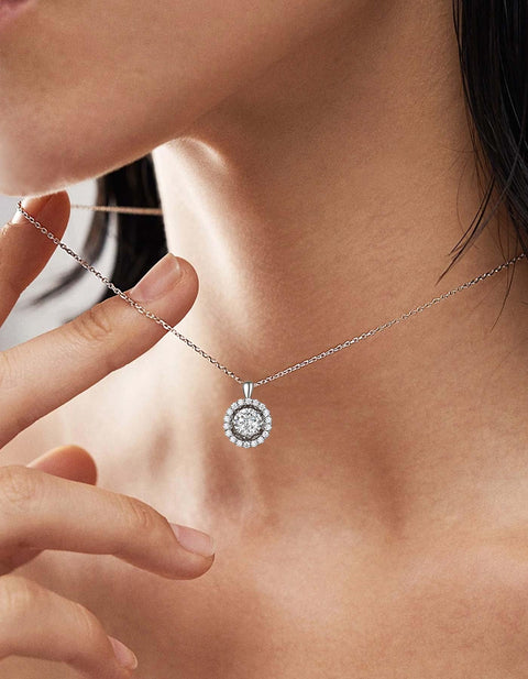 MomentWish Women's Moissanite Necklace, Dancing Stone, Pendant, Silver Necklace, Popular Brand, Chain, Birthday, Anniversary, Gift (Length 15.7 inches (40 cm) + Adjuster 2.0 inches (5 cm), Comes with