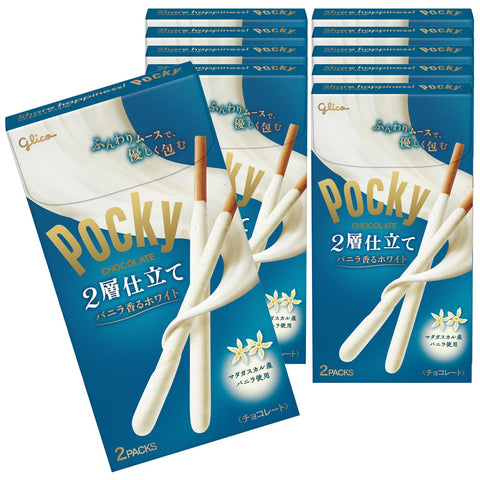 Ezaki Glico Pocky, Double Layer, Vanilla-Scented White, Ezaki Glico, Large Capacity, Sweets, Sweets, Chocolate, 2 Bags x 10 Packs