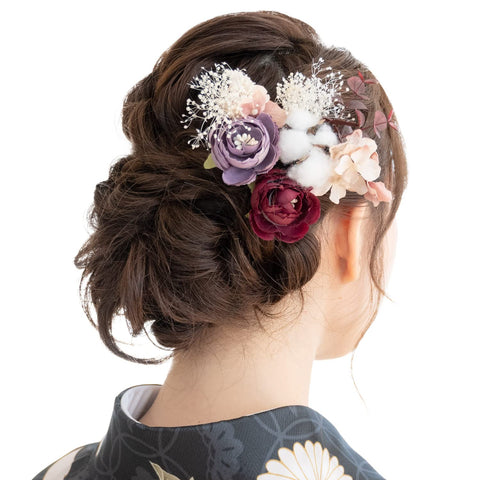 Soubien assort-kaz0220 Coming-of-Age Ceremony, Hair Ornament, Dried Flowers, Taste, Artificial Flowers, Set of 3