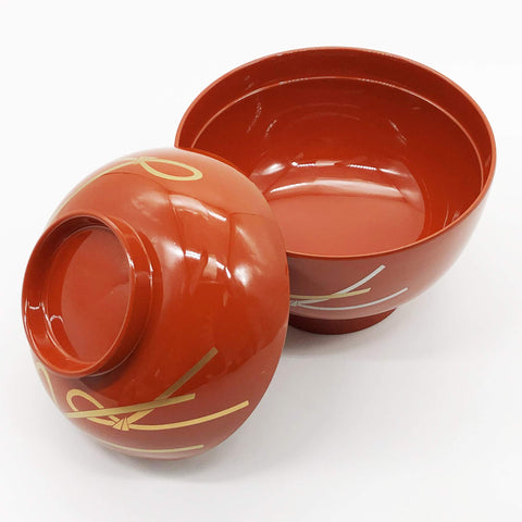 まえじゅう漆器 4.5雑煮椀 結び 総洗朱 3T-419
