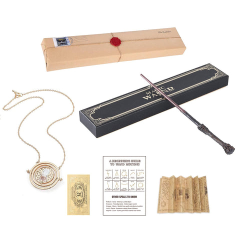 MUMAREN 哈利波特 魔法杖 魔法學校風 小道具 角色扮演 樹脂 小飾品 忠實再現長40cm 高度復原 魔杖 派對、生日禮物 魔法小道具 咒語 魔術、票據、地圖、項鍊、附帶收納盒