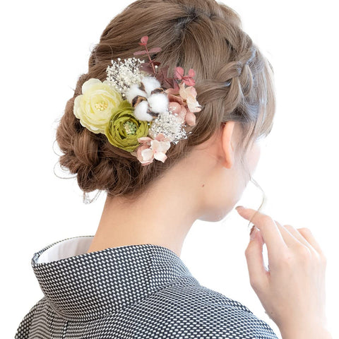 Soubien assort-kaz0220 Coming-of-Age Ceremony, Hair Ornament, Dried Flowers, Taste, Artificial Flowers, Set of 3