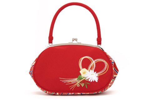 Soubien Purse Bag, Red, Chrysanthemum, Camellia, Flowers, Mizuhiki, Embroidery, Seigaiwa, Crepe, Crepe, Retro, Handbag, Casual, For Coming-of-Age Ceremonies, For Furisode, Graduation, Hakama, red