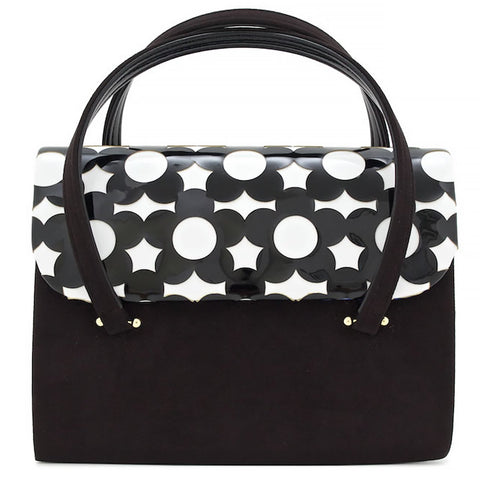 Soubien Fussa Bag, Black, Black, Flower, Enamel, Pile, Japanese and Western Use, Black with White