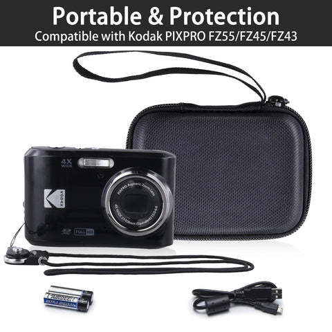 [Bonus: Neck Strap] Kodak PIXPRO Zoom FriendlyZoom FZ55/FZ45 Digital Camera Dedicated Storage Case, (Case Only) - Khanka, Black, Modern