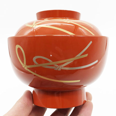 まえじゅう漆器 4.5雑煮椀 結び 総洗朱 3T-419