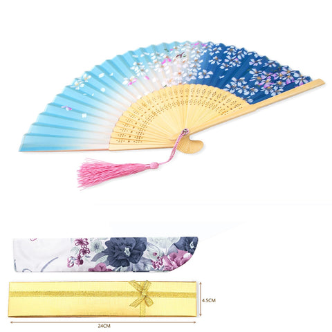 【boshiho】扇子 男款 女款 時尚 日式 竹製 絲綢 純絲 精美 花紋 蝴蝶 櫻花圖案 扇子袋 日式小物 節日 紀念品 禮物