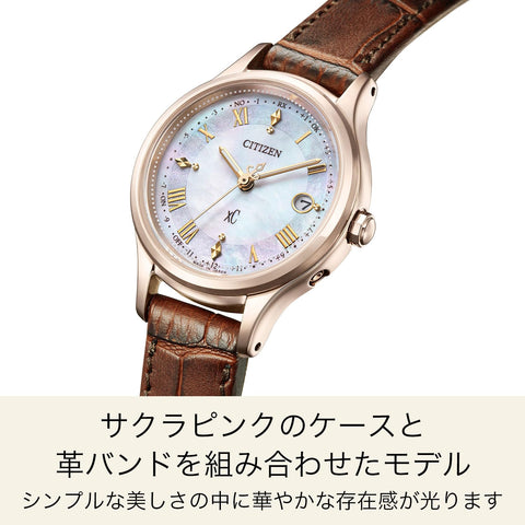 [CITIZEN] 시계 xC (무선 조종 시계/방수/흰색 나비 쉘) ES9497-02D 사쿠라 핑크 포토일렉트릭 에코 드라이브 경량 여성용 비즈니스 아날로그 선물 심플 데이트 중고 브라운 화이트 가죽 라디오 웨이브 솔라